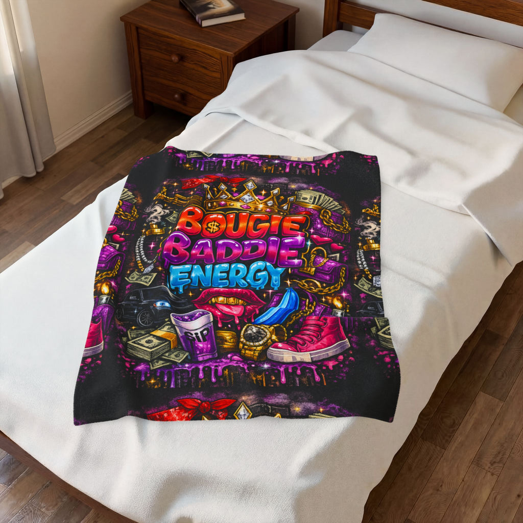 Velveteen Plush Blanket - "Bougie Baddie Energy" Colorful Luxe Throw for Trendy Teens & Young Adults