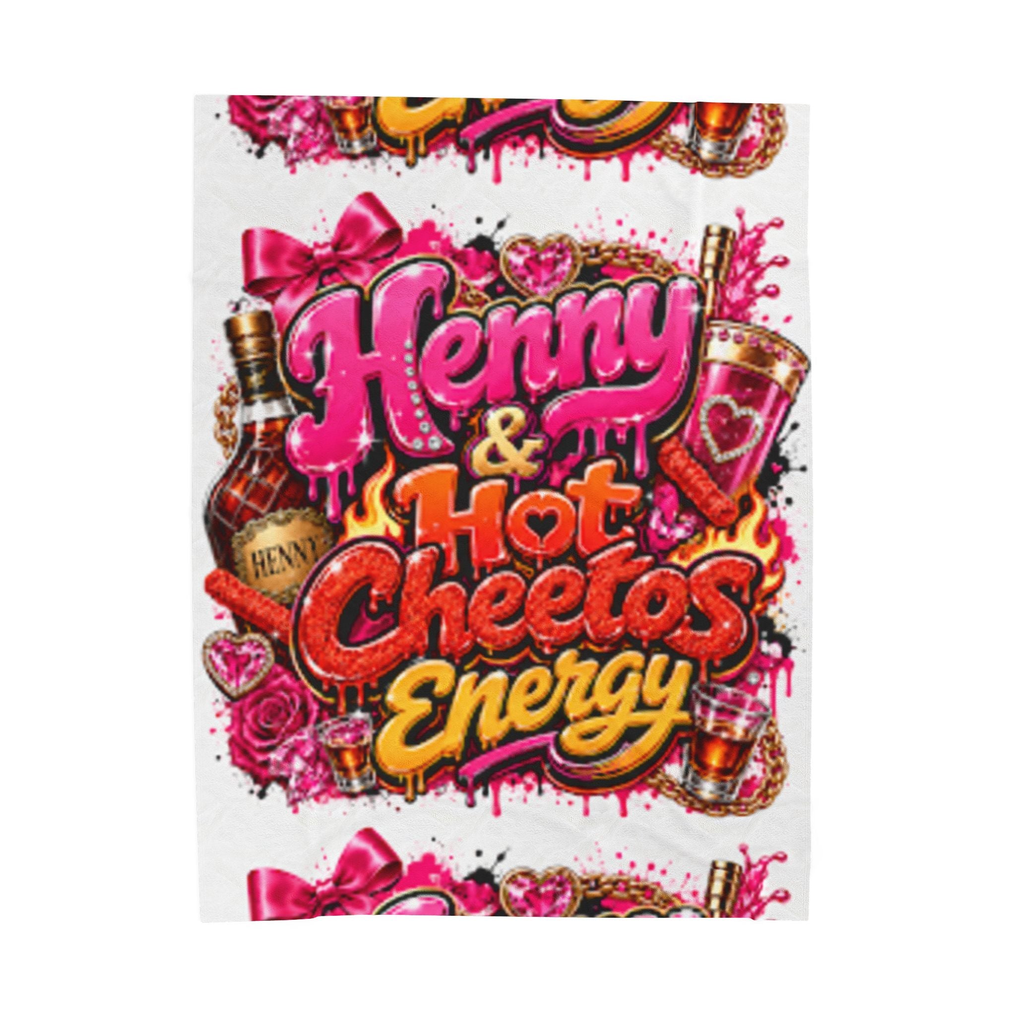 Henny & Hot Cheetos Energy Velveteen Plush Blanket — Bold Neon Party Throw