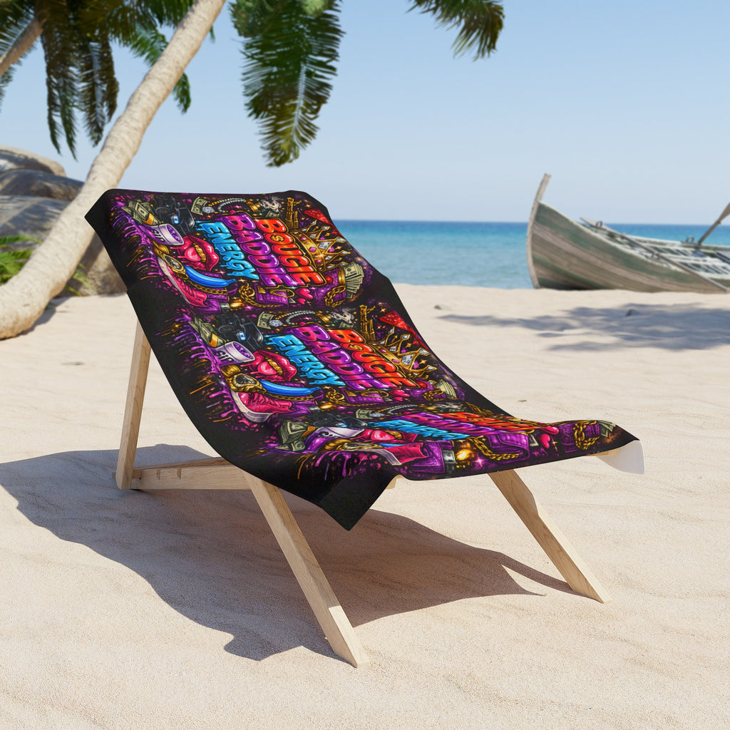 Beach Towel — "B. Sugie Baddie Energy" Neon Graffiti Print
