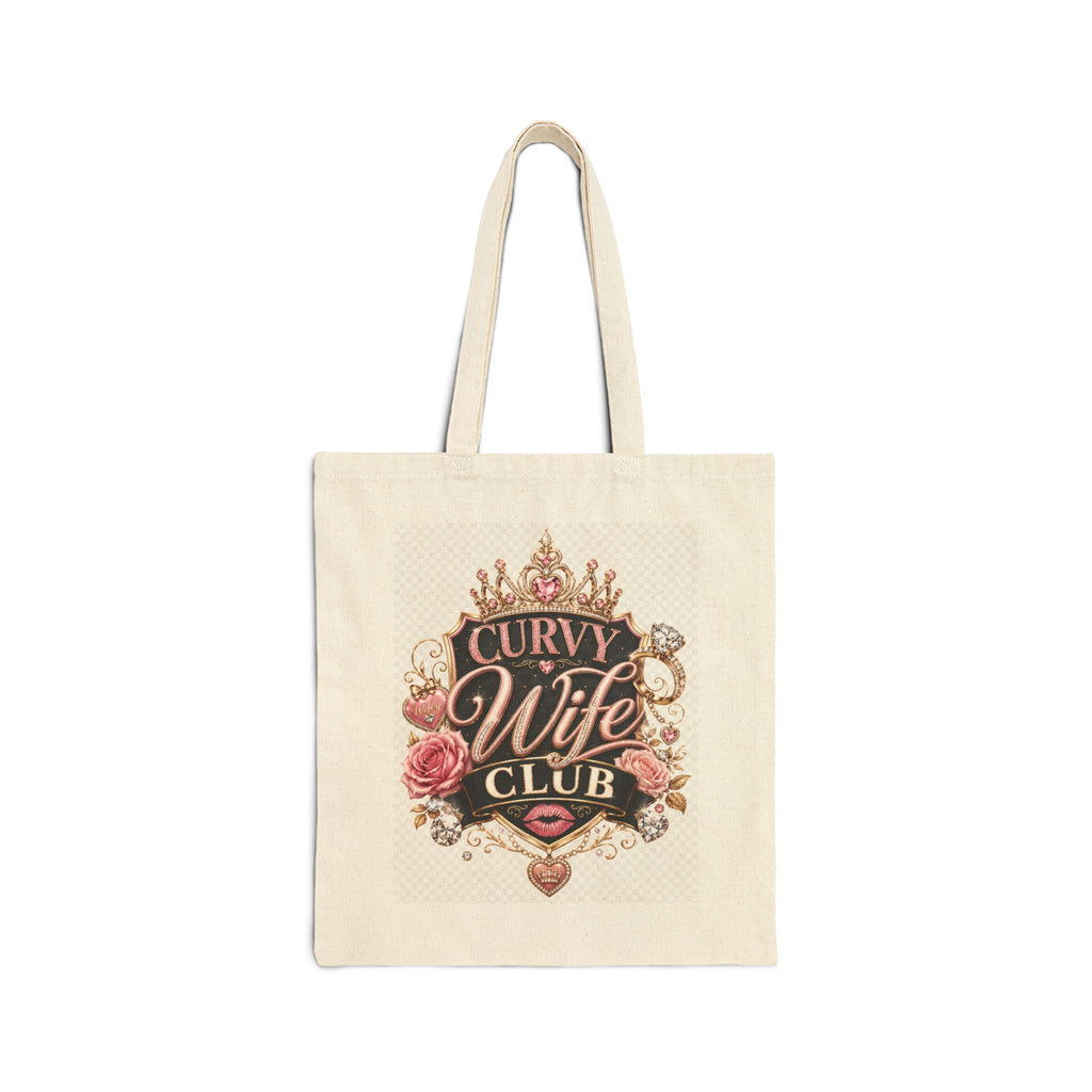 Curvy Wife Club Canvas Tote Bag – Feminine Floral Reusable Shopping Bag