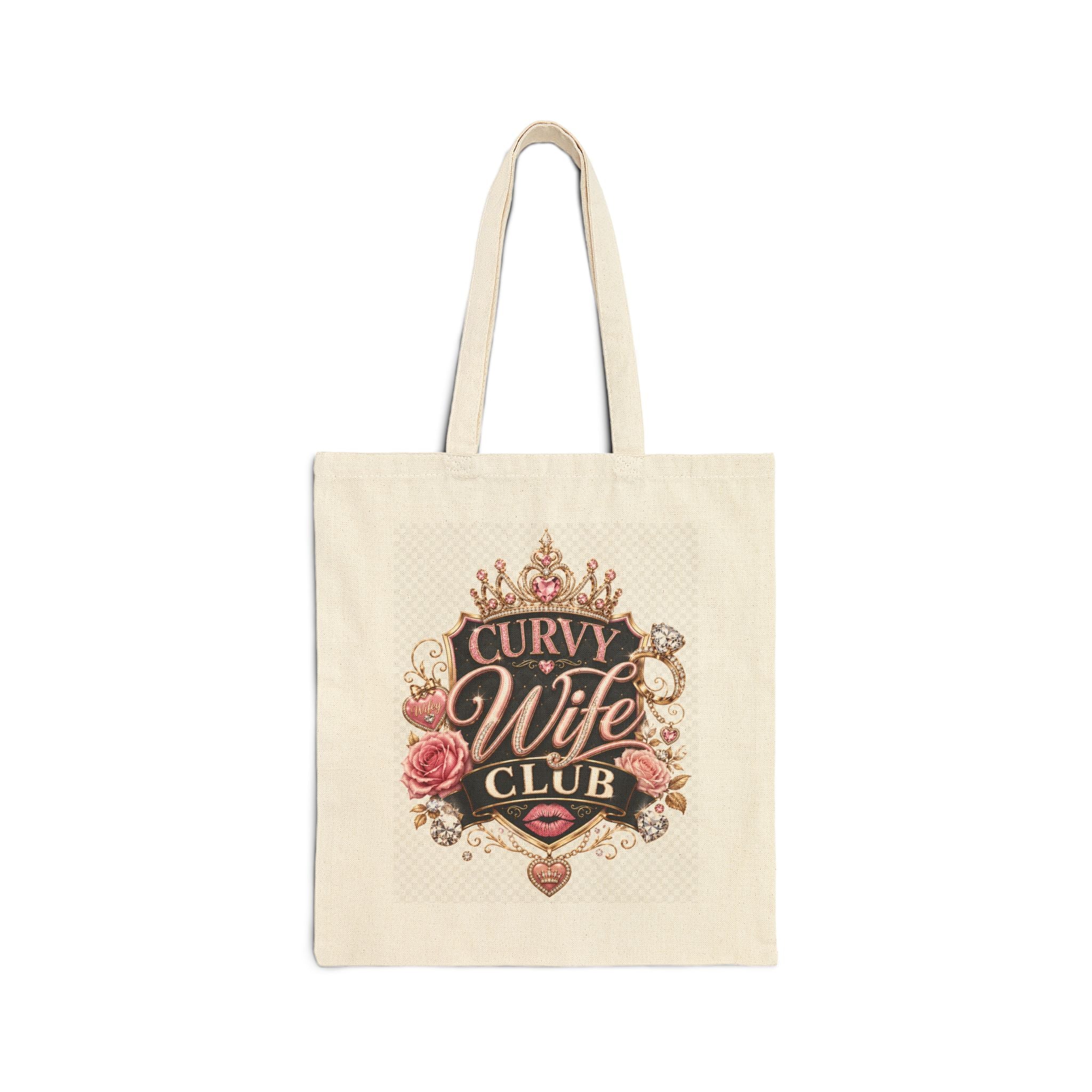 Curvy Wife Club Canvas Tote Bag – Feminine Floral Reusable Shopping Bag
