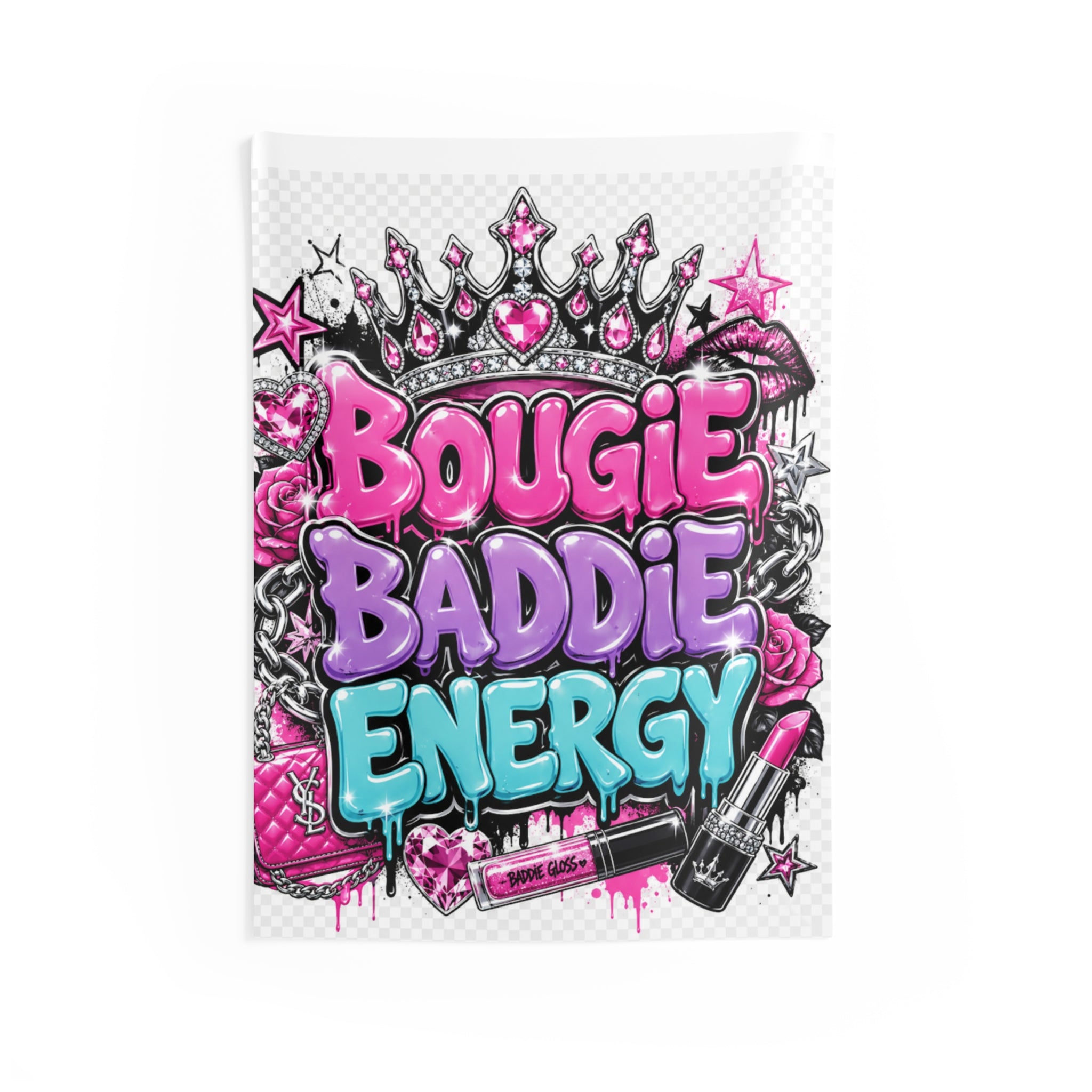 Bougie Baddie Energy Wall Tapestry – Pink Graffiti Crown Decorative Tapestry