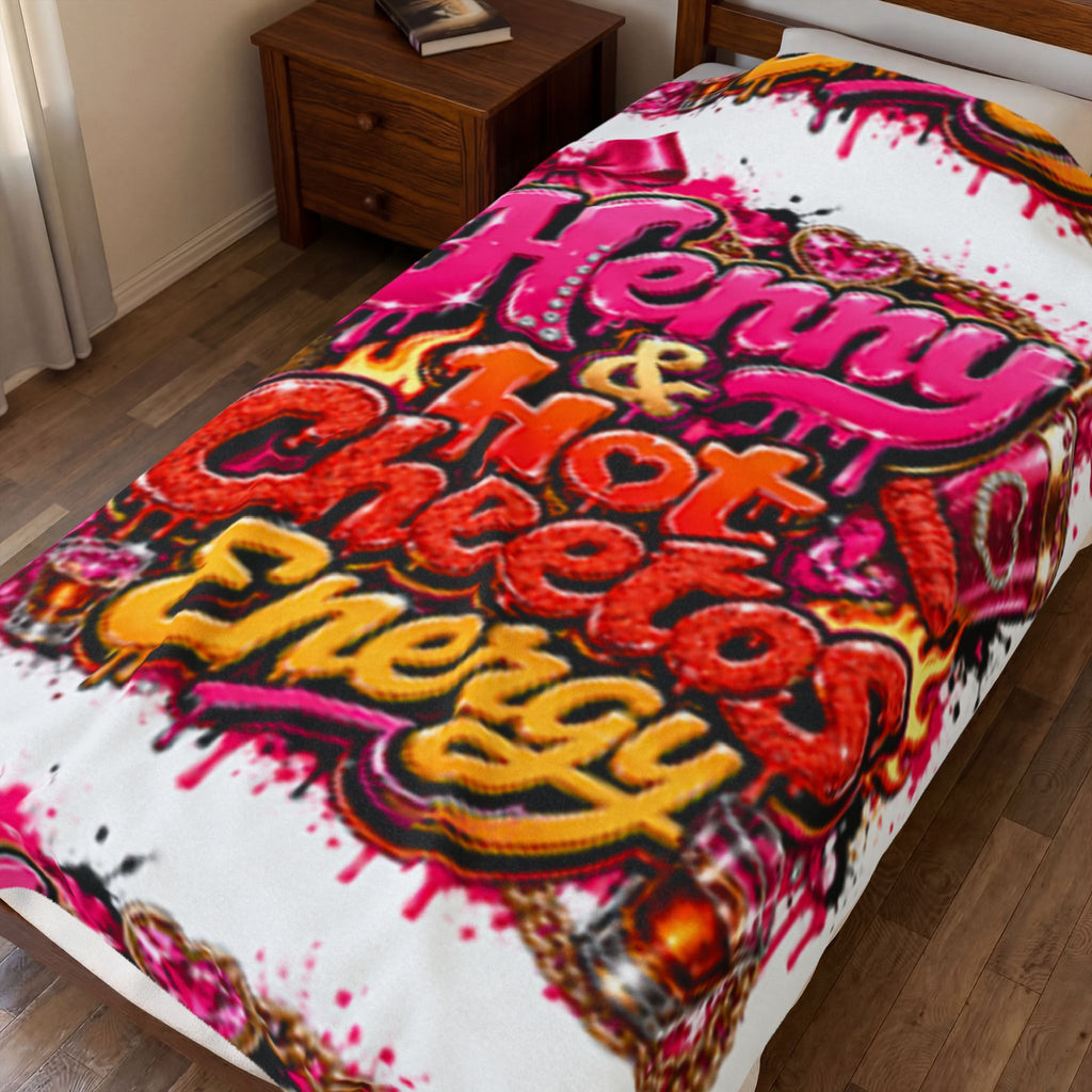 Henny & Hot Cheetos Energy Velveteen Plush Blanket — Bold Neon Party Throw