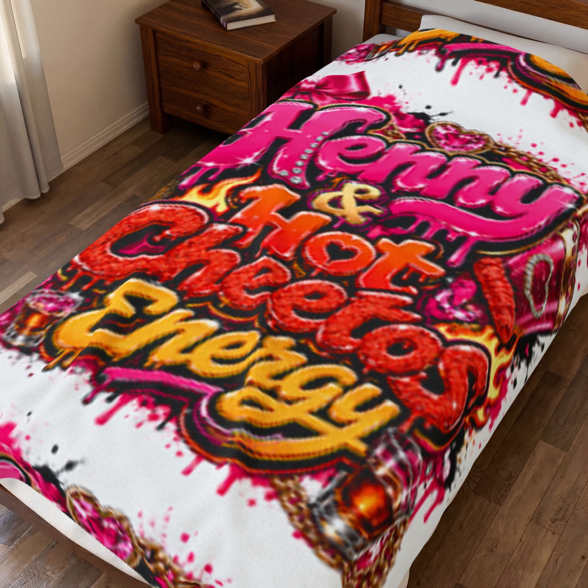 Henny & Hot Cheetos Energy Velveteen Plush Blanket — Bold Neon Party Throw