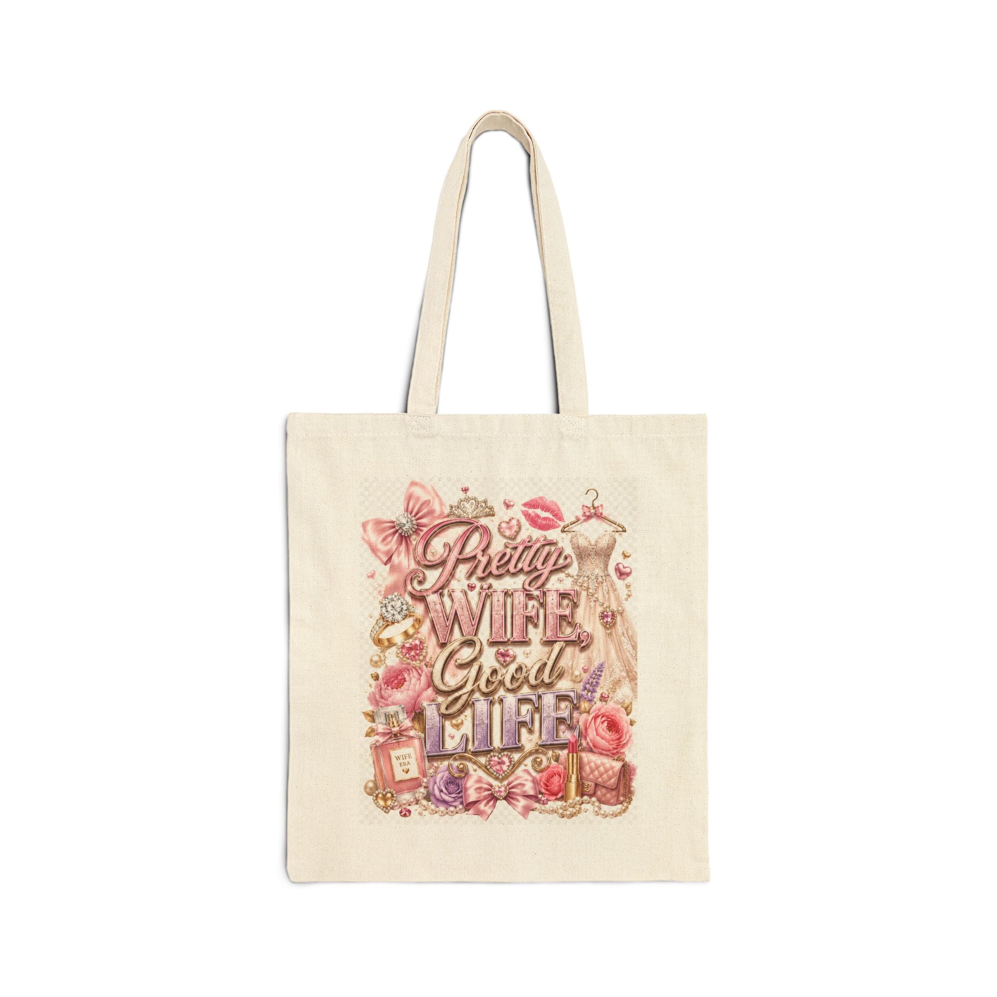 Tote Bag - "Pretty Wife, Good Life" Floral Canvas Tote for Wives | Mother's Day & Anniversary Gift