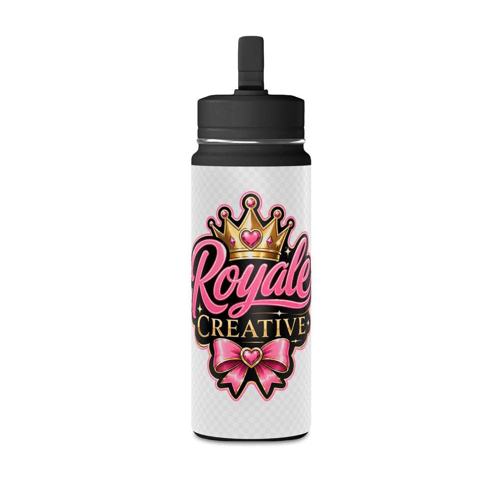 20oz Mini Water Bottle — 'Royale Creative' Pink Crown & Bow Stainless Sport Bottle