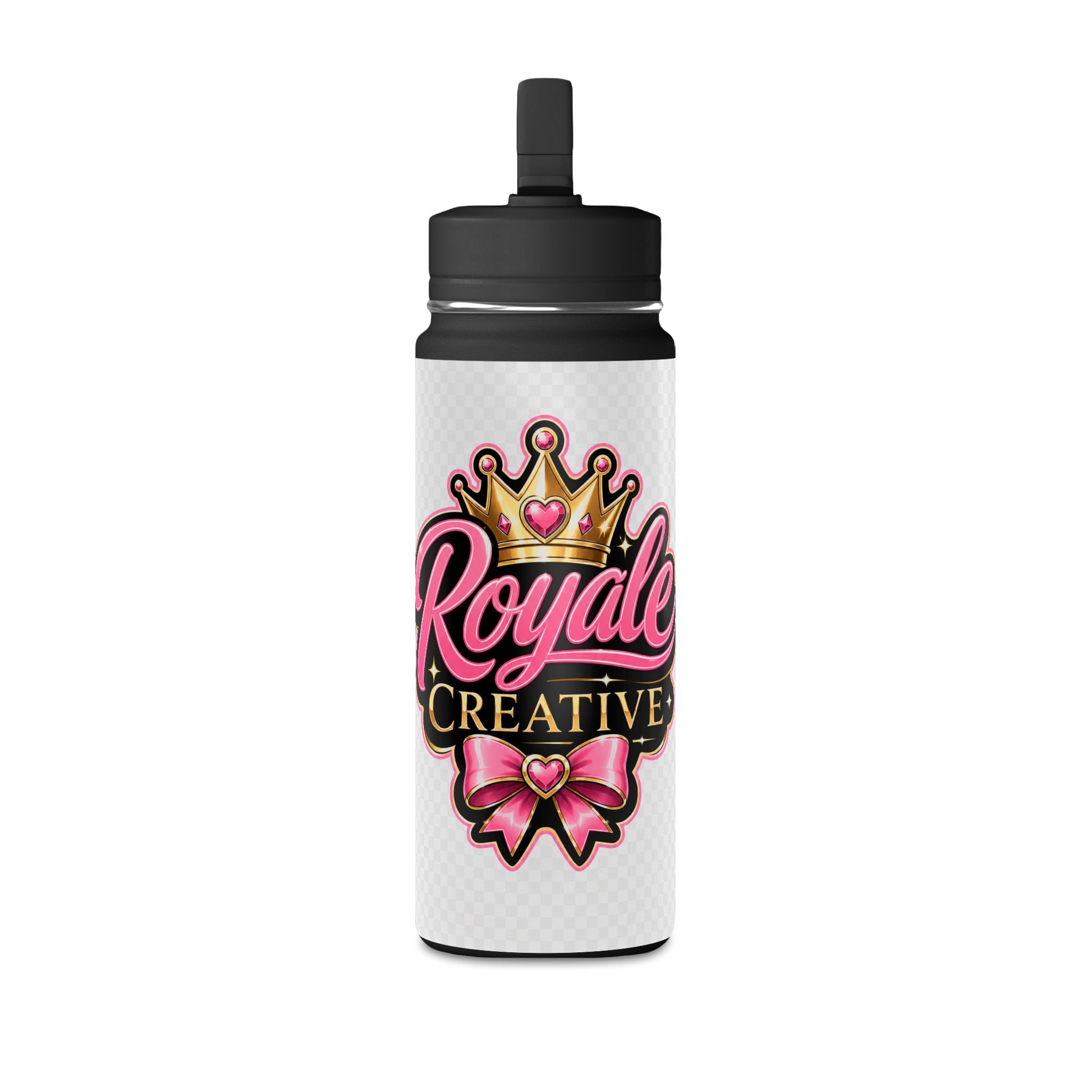 20oz Mini Water Bottle — 'Royale Creative' Pink Crown & Bow Stainless Sport Bottle