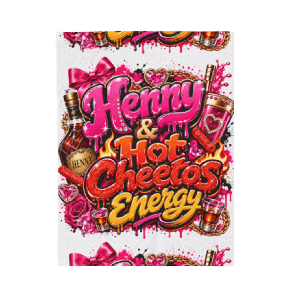 Henny & Hot Cheetos Energy Velveteen Plush Blanket — Bold Neon Party Throw
