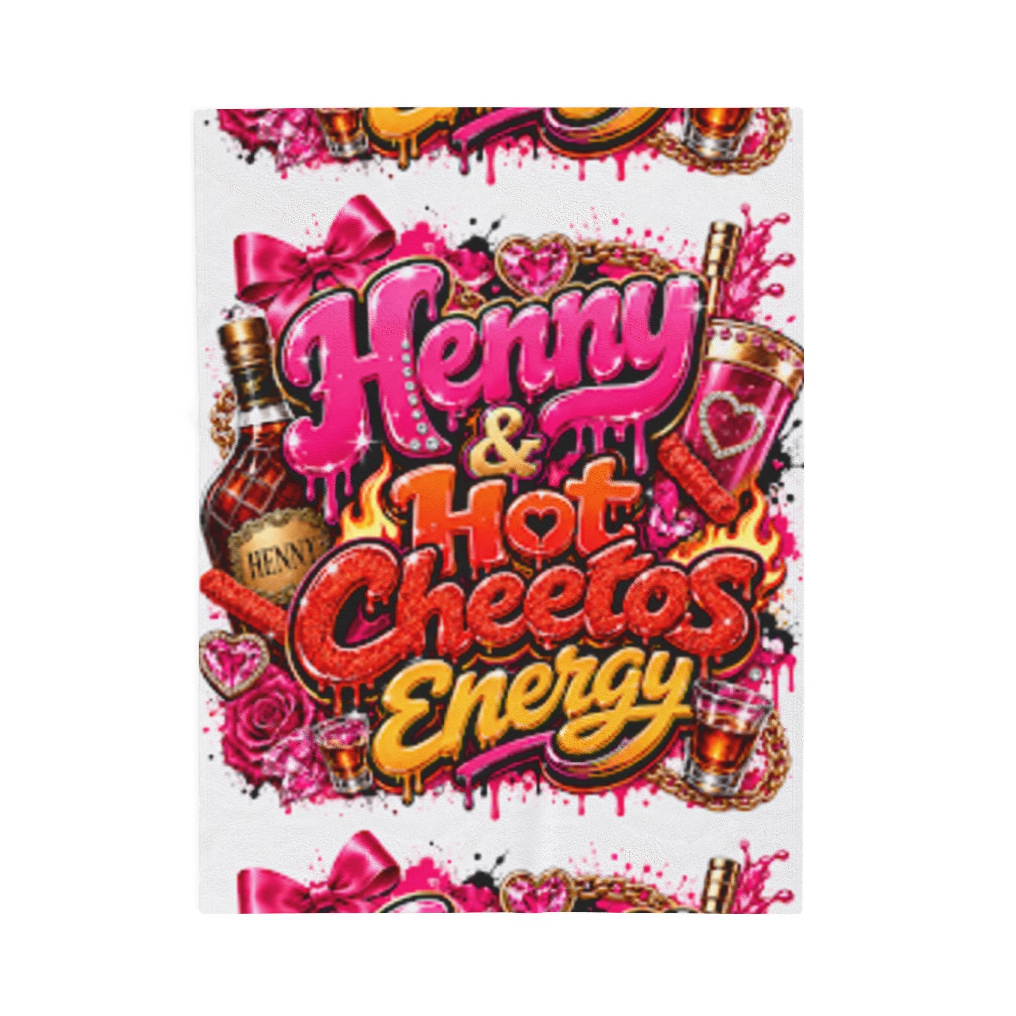 Henny & Hot Cheetos Energy Velveteen Plush Blanket — Bold Neon Party Throw