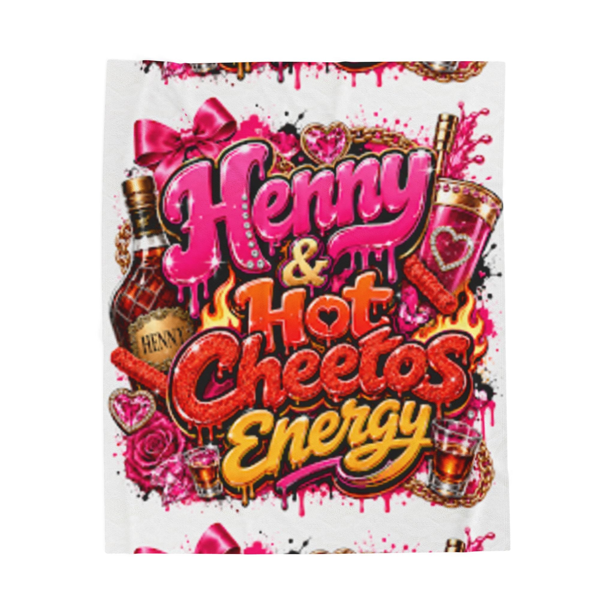 Henny & Hot Cheetos Energy Velveteen Plush Blanket — Bold Neon Party Throw