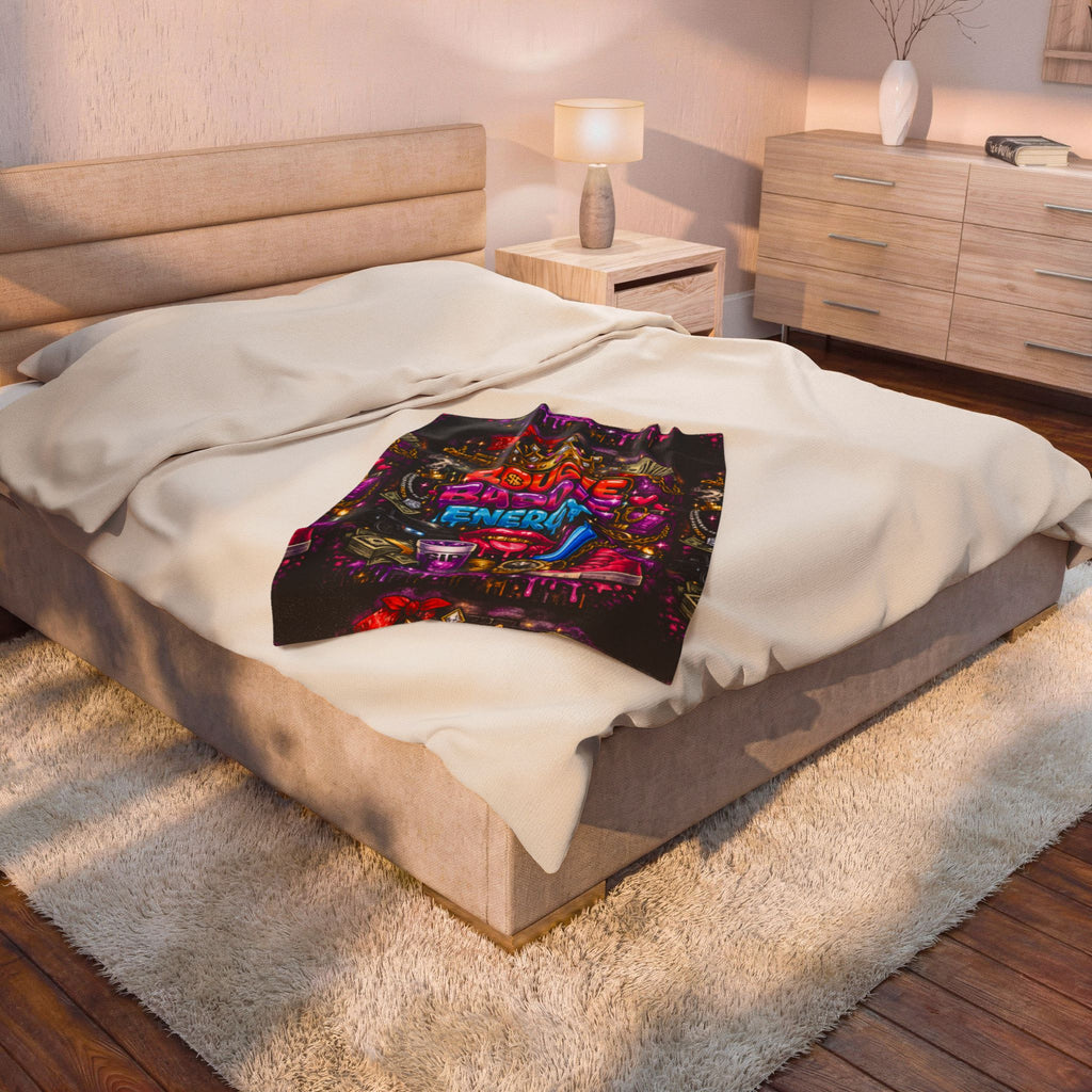 Velveteen Plush Blanket - "Bougie Baddie Energy" Colorful Luxe Throw for Trendy Teens & Young Adults