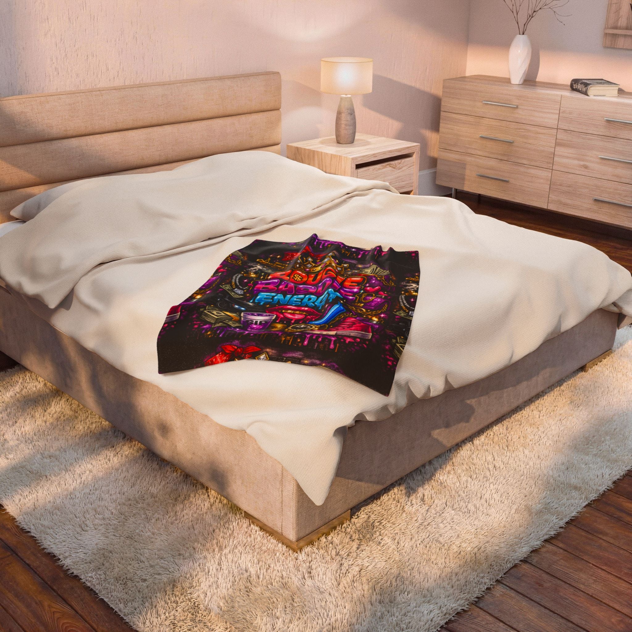Velveteen Plush Blanket - "Bougie Baddie Energy" Colorful Luxe Throw for Trendy Teens & Young Adults