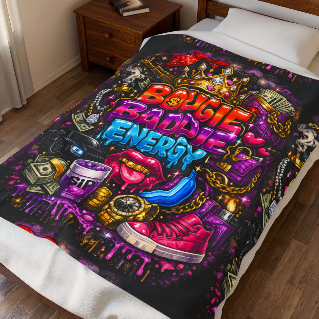 Velveteen Plush Blanket - "Bougie Baddie Energy" Colorful Luxe Throw for Trendy Teens & Young Adults