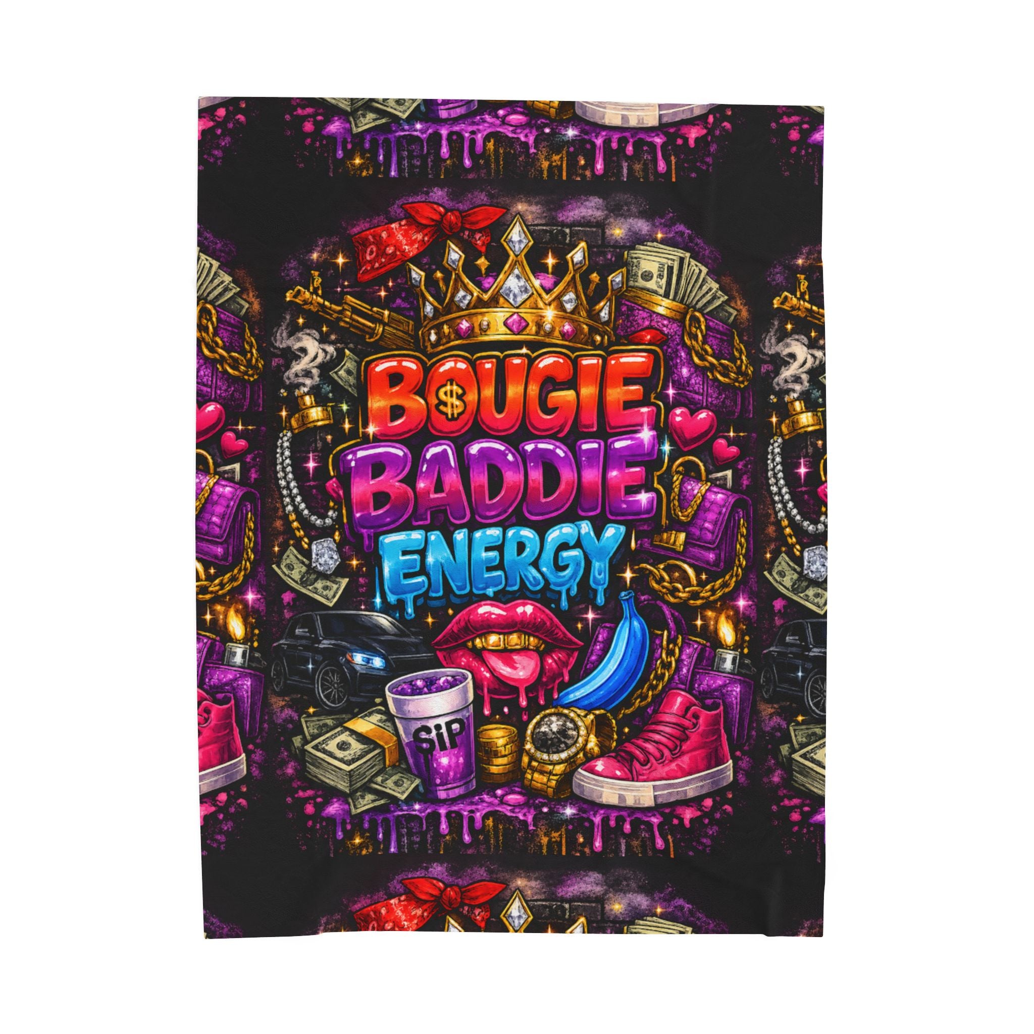 Velveteen Plush Blanket - "Bougie Baddie Energy" Colorful Luxe Throw for Trendy Teens & Young Adults