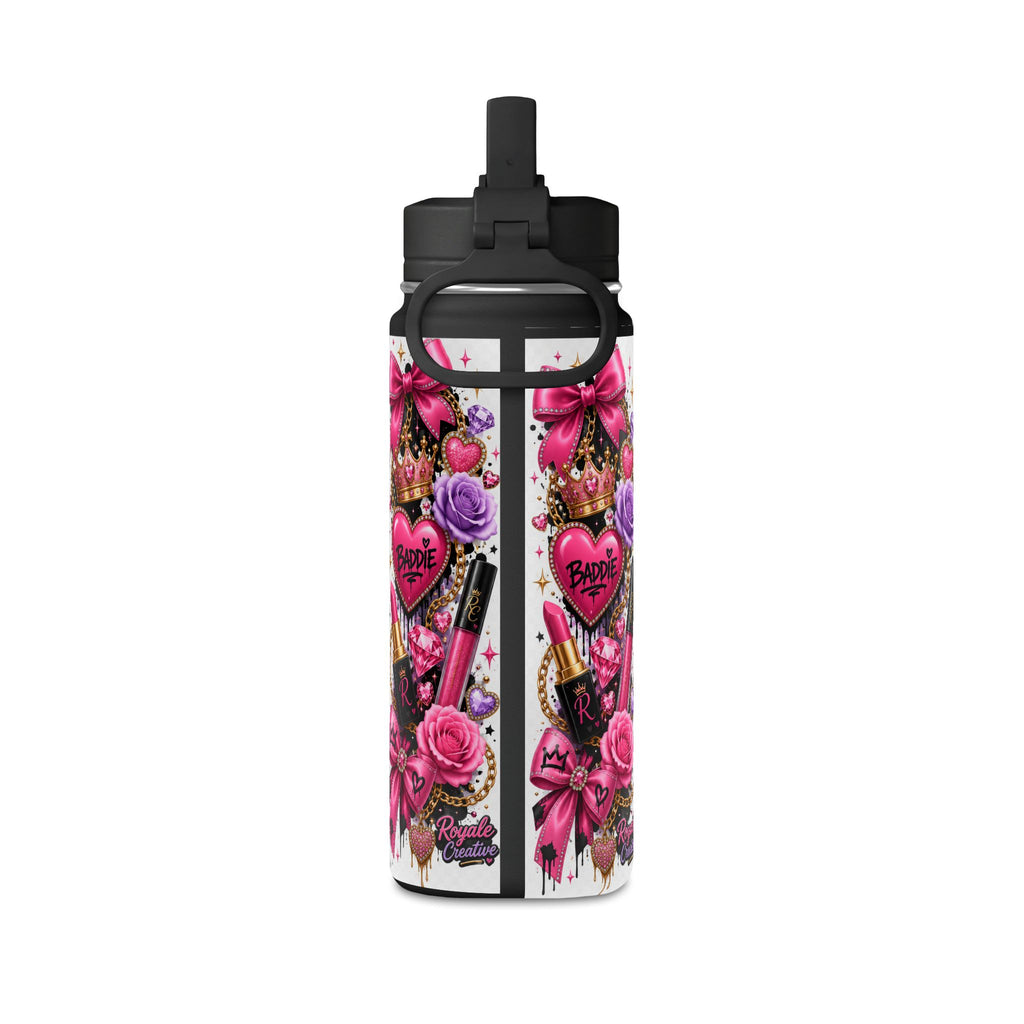 20oz Mini Water Bottle — 'Royale Creative' Pink Crown & Bow Stainless Sport Bottle