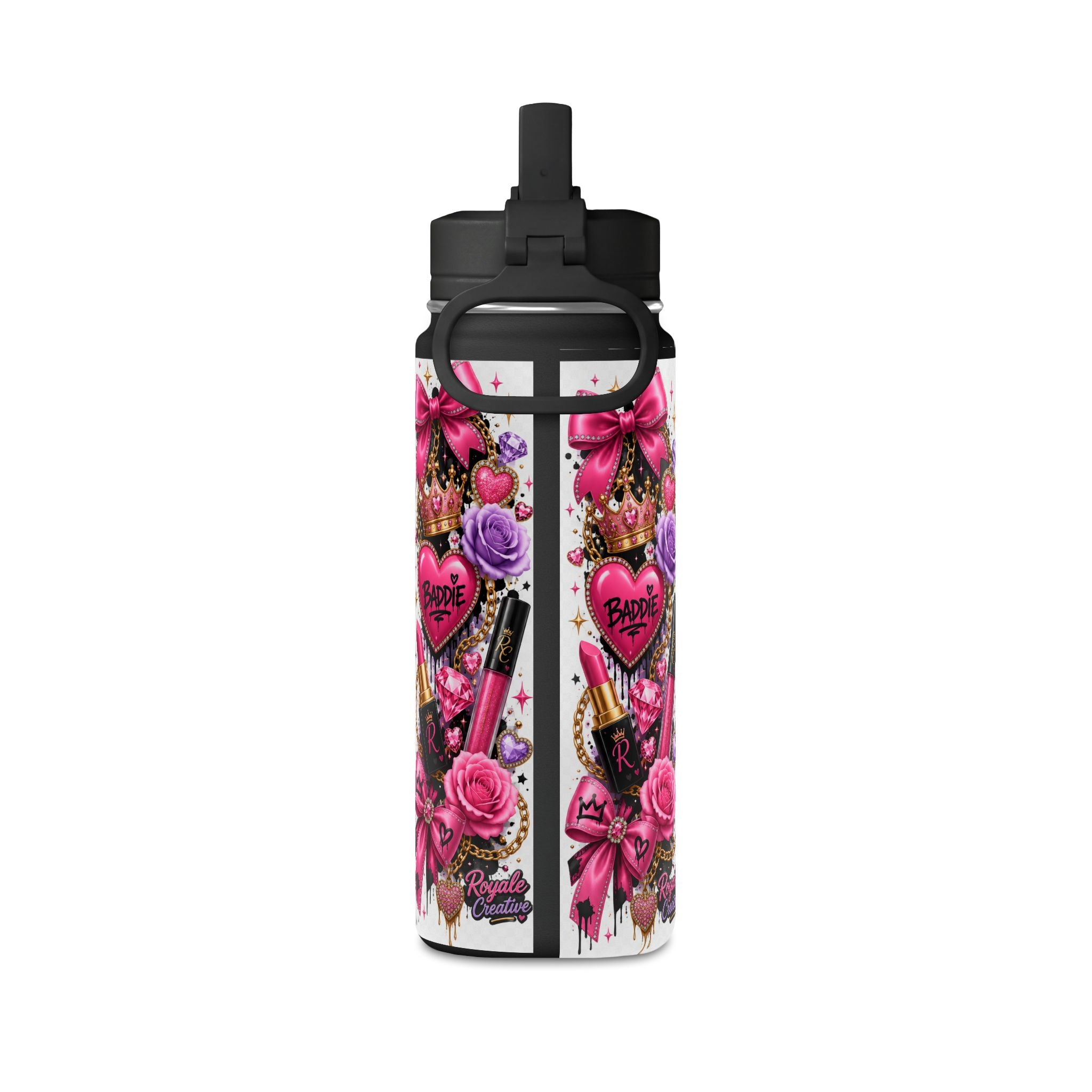 20oz Mini Water Bottle — 'Royale Creative' Pink Crown & Bow Stainless Sport Bottle