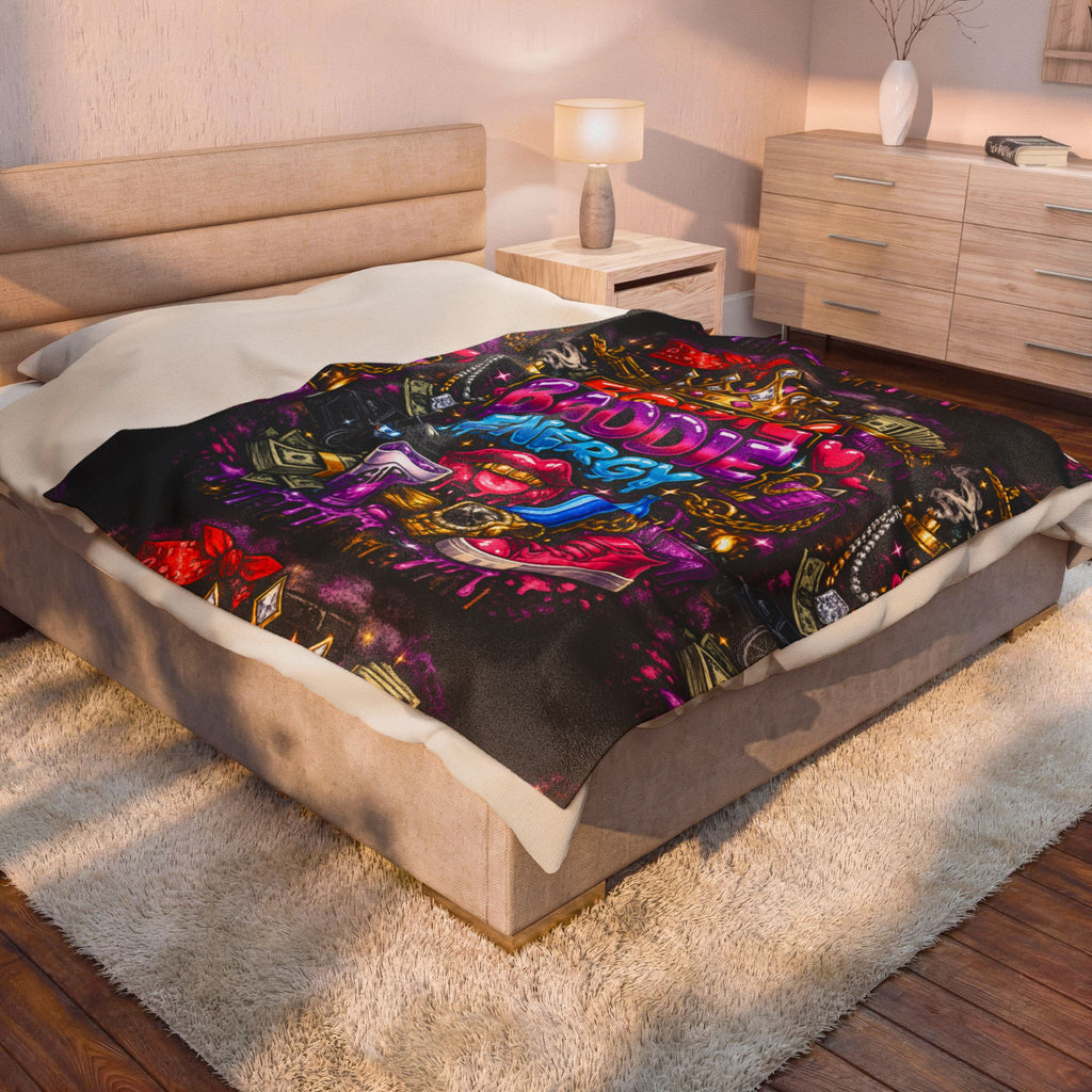 Velveteen Plush Blanket - "Bougie Baddie Energy" Colorful Luxe Throw for Trendy Teens & Young Adults