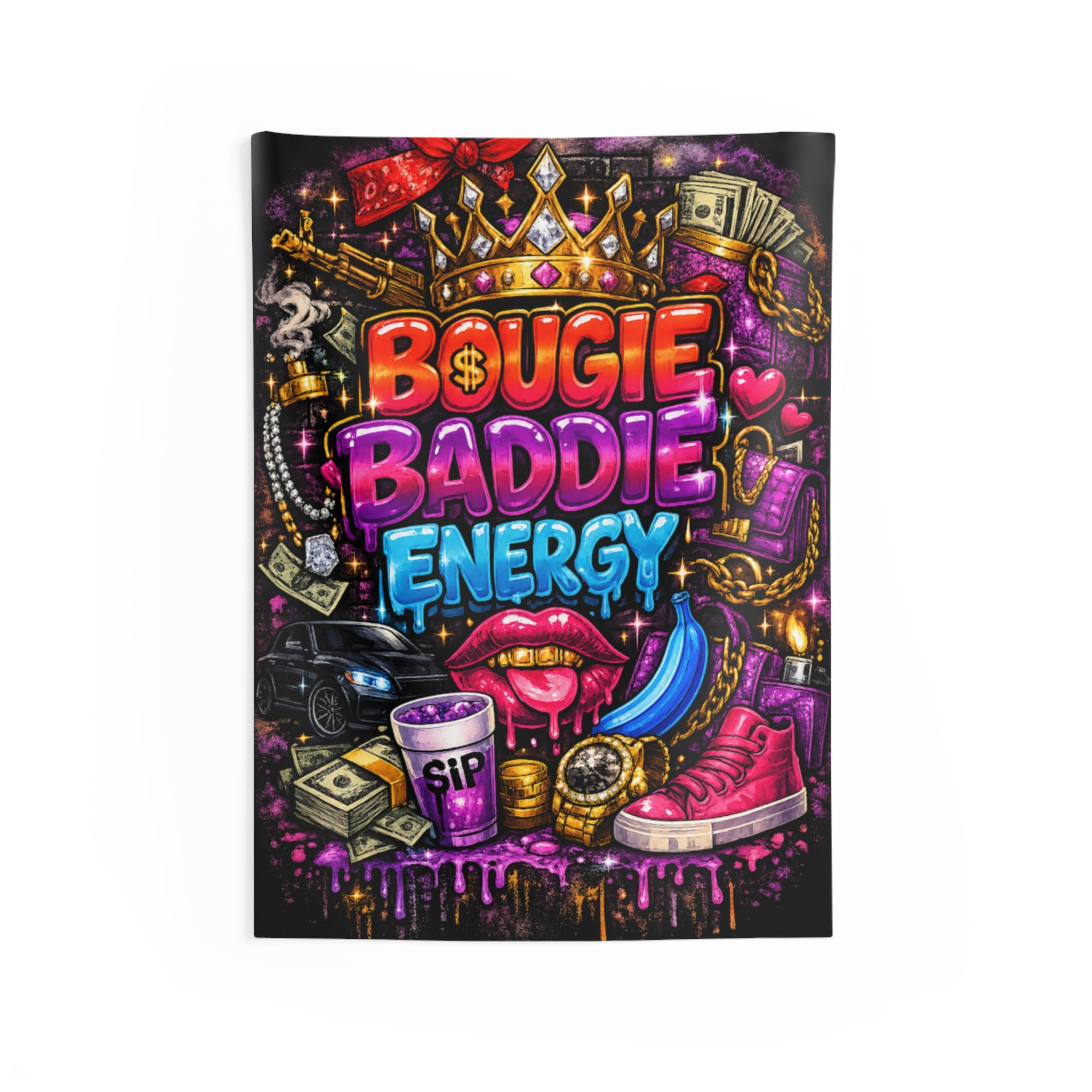 Bougie Baddie Energy Wall Tapestry — Glam Urban Pop Art Decor