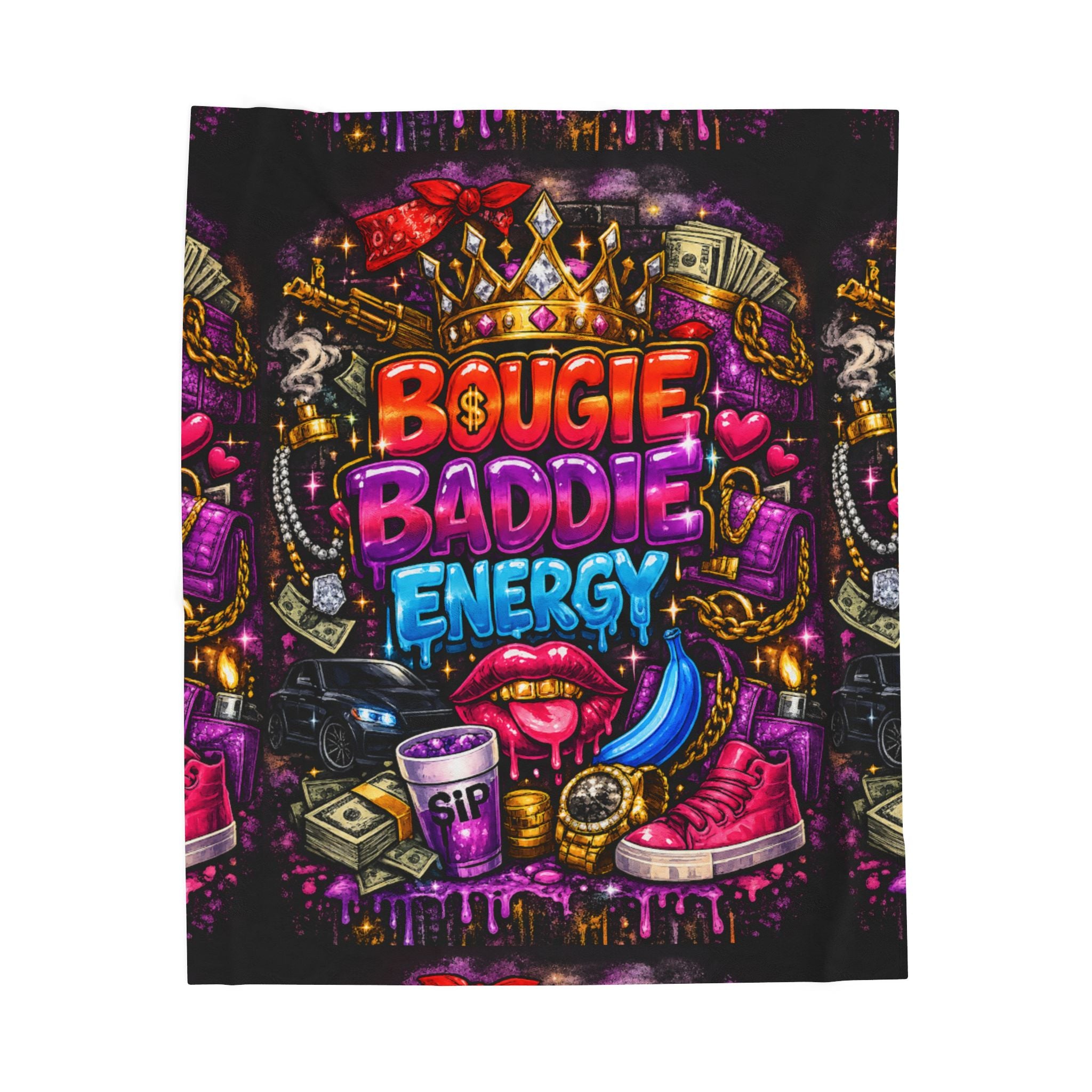 Velveteen Plush Blanket - "Bougie Baddie Energy" Colorful Luxe Throw for Trendy Teens & Young Adults