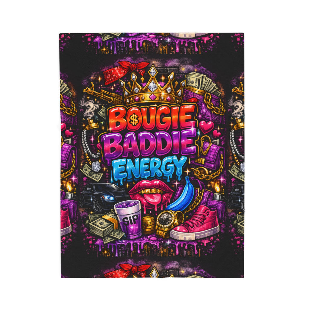 Velveteen Plush Blanket - "Bougie Baddie Energy" Colorful Luxe Throw for Trendy Teens & Young Adults