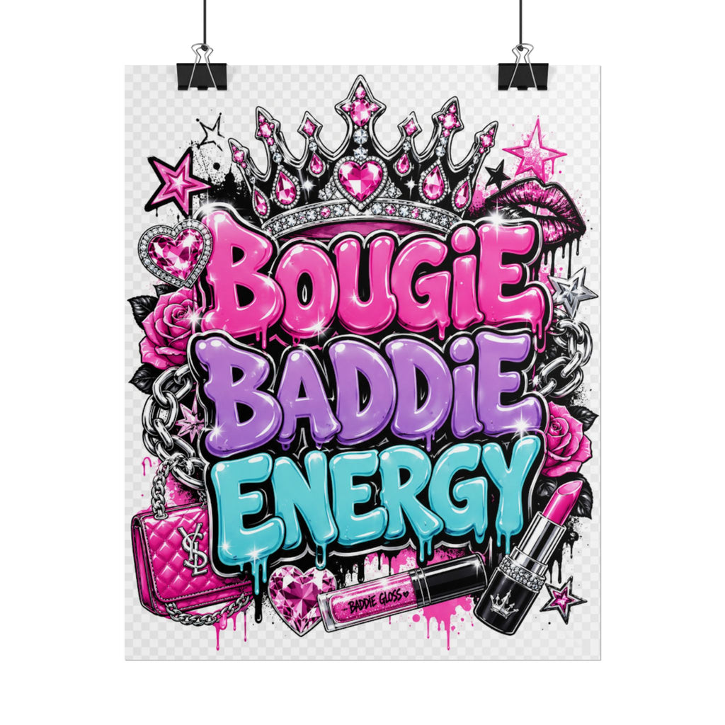 Bougie Baddie Energy Rolled Poster — Pink Glam Wall Art for Teens & Trendsetters