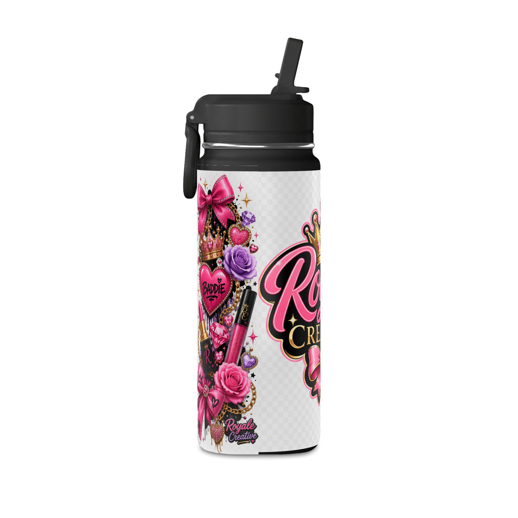 20oz Mini Water Bottle — 'Royale Creative' Pink Crown & Bow Stainless Sport Bottle