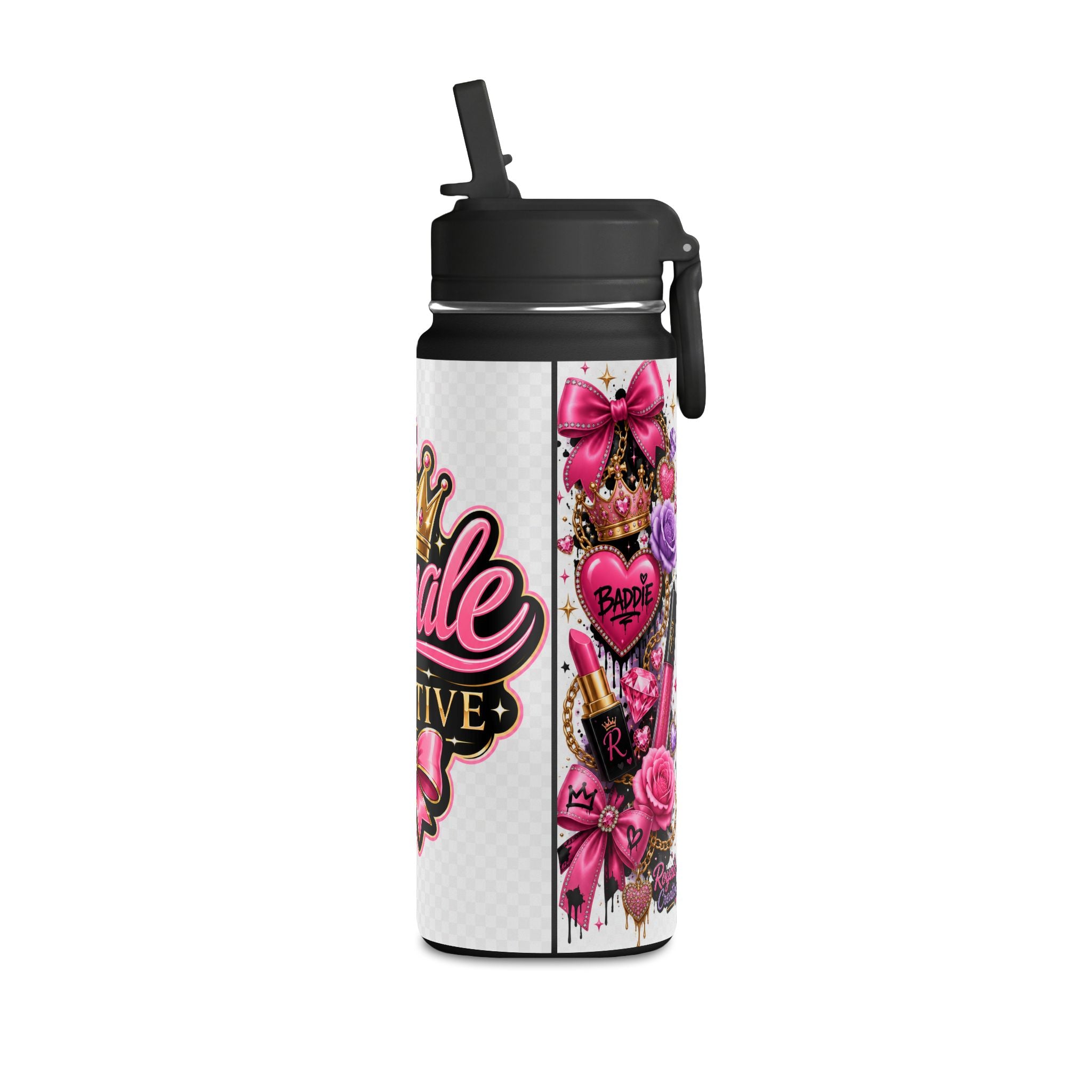 20oz Mini Water Bottle — 'Royale Creative' Pink Crown & Bow Stainless Sport Bottle