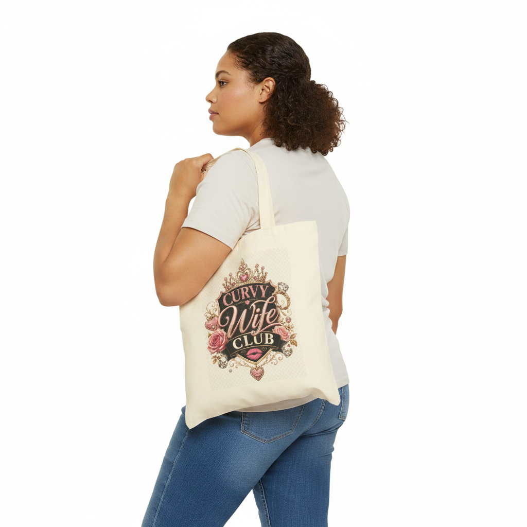 Curvy Wife Club Canvas Tote Bag – Feminine Floral Reusable Shopping Bag