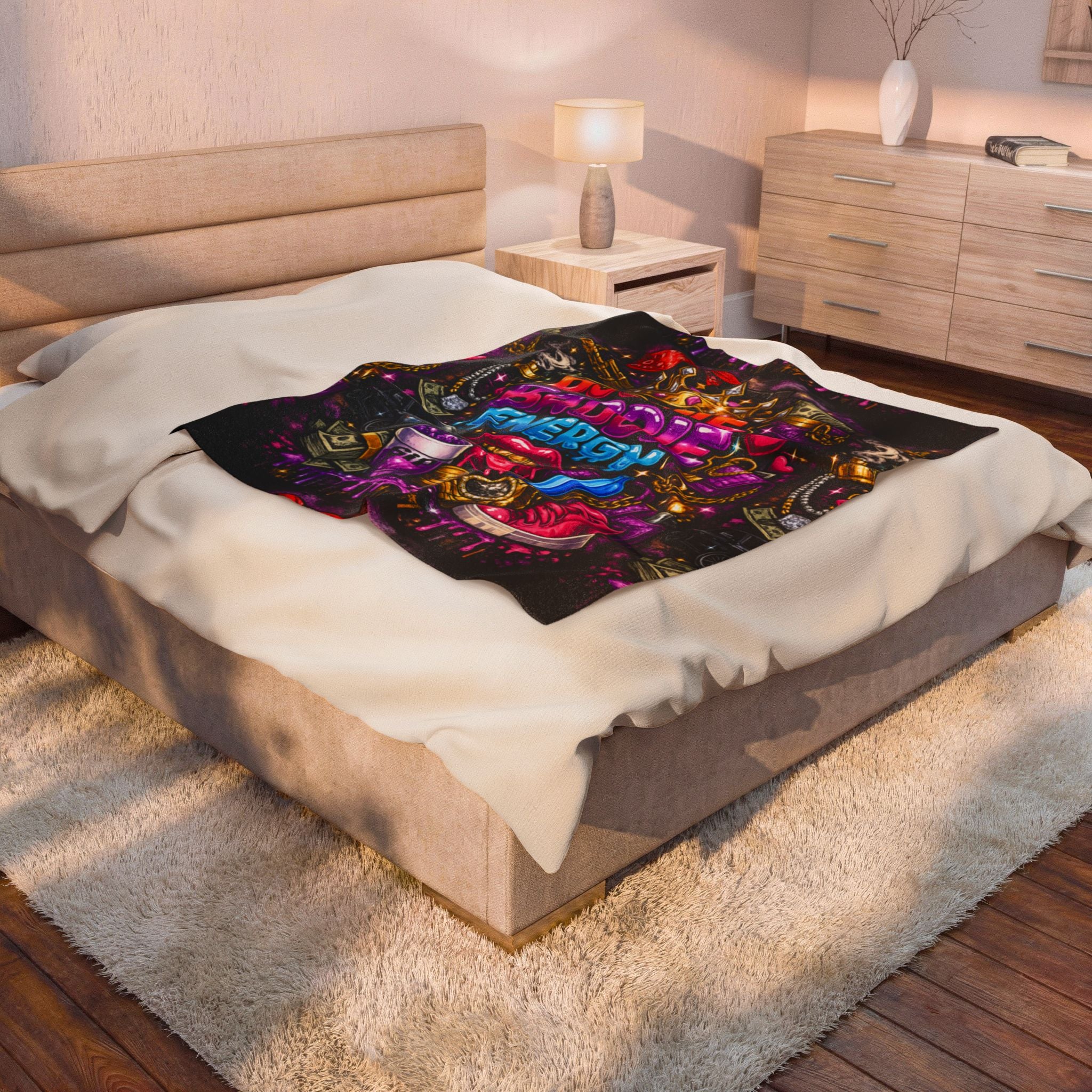 Velveteen Plush Blanket - "Bougie Baddie Energy" Colorful Luxe Throw for Trendy Teens & Young Adults