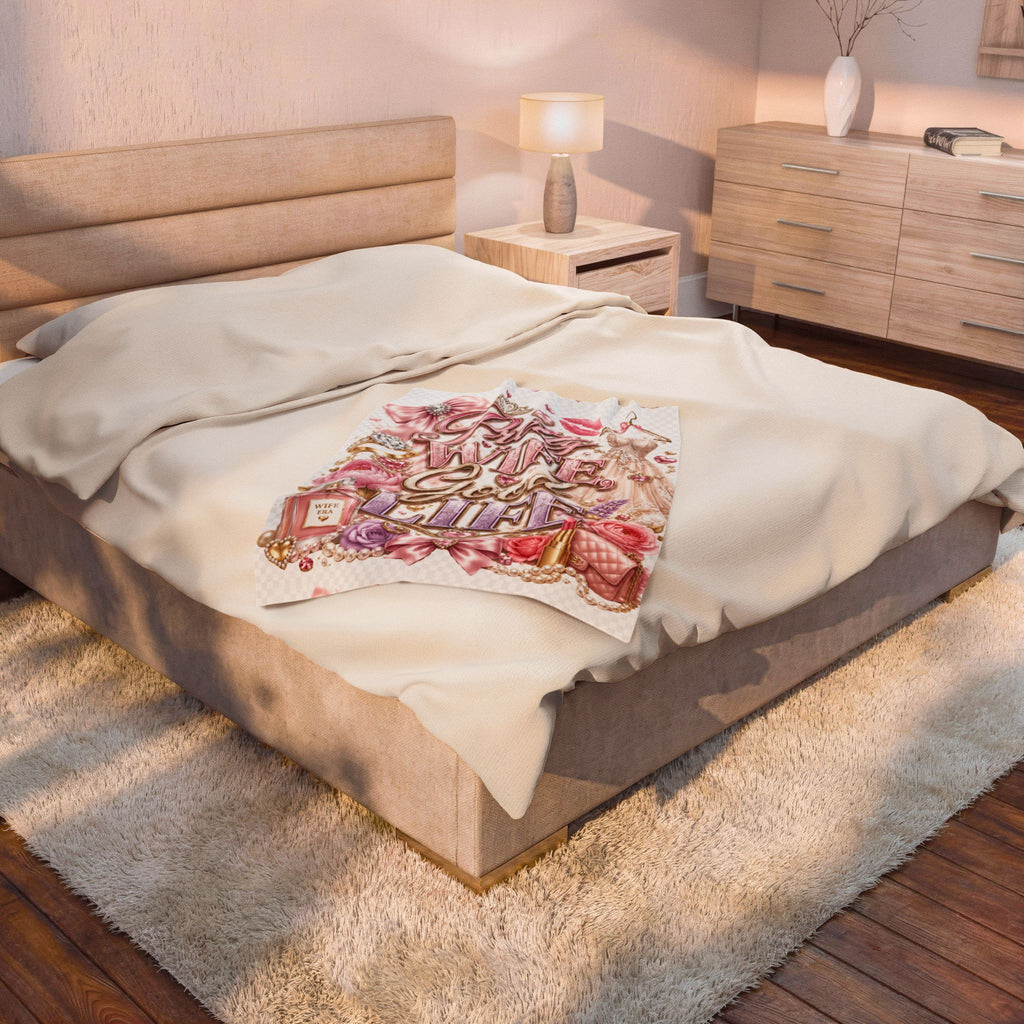 Velveteen Plush Blanket – "Pretty Wife Good Life" Pink Glam Cozy Throw