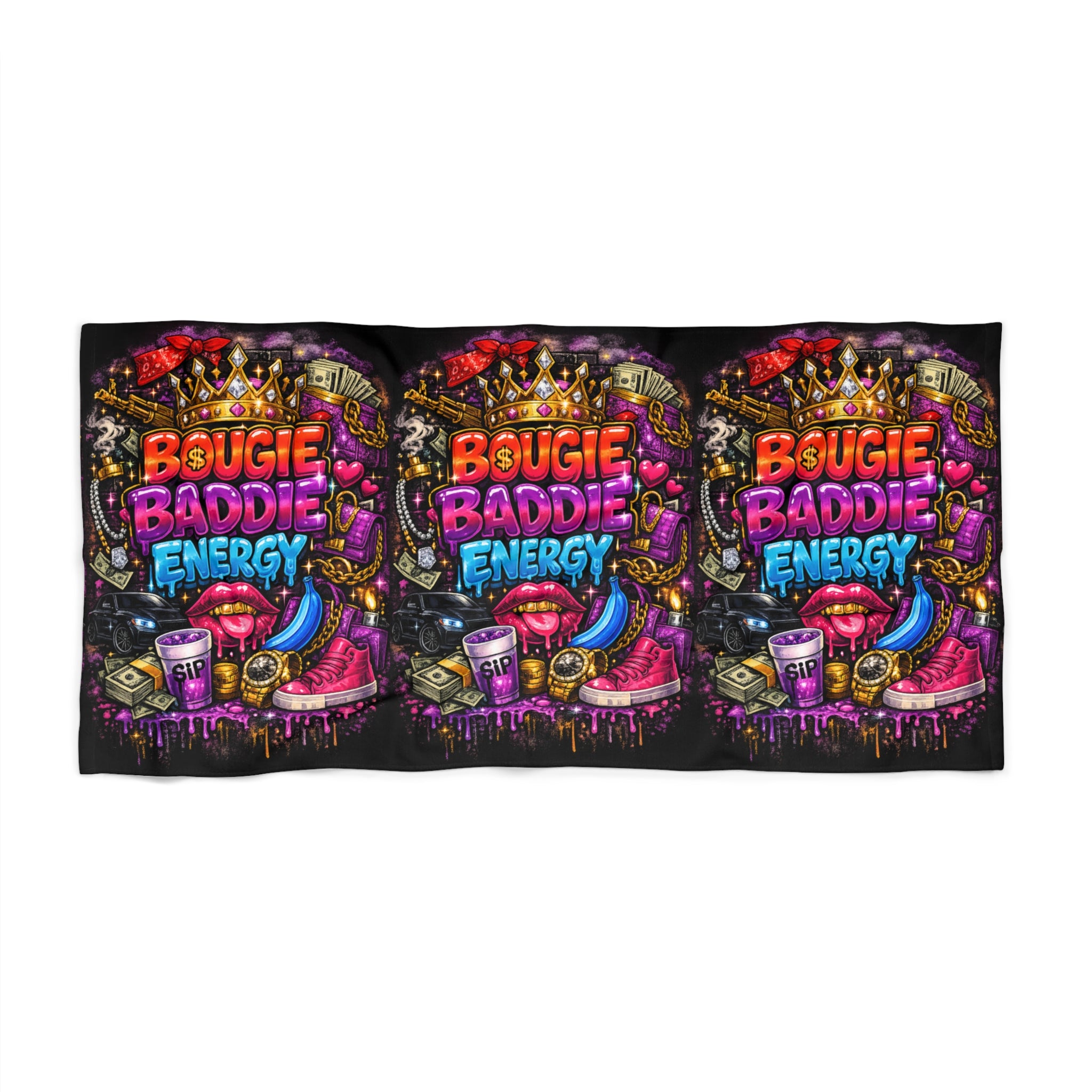 Beach Towel — "B. Sugie Baddie Energy" Neon Graffiti Print