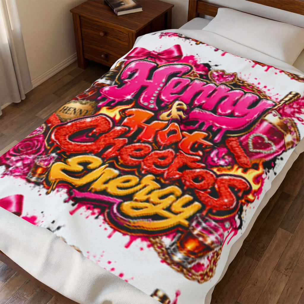 Henny & Hot Cheetos Energy Velveteen Plush Blanket — Bold Neon Party Throw